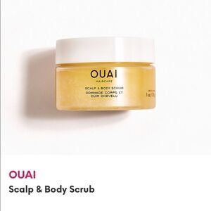 OUAI
Scalp & Body Scrub size sample deluxe 30mg plus Ipsy drawstring bag